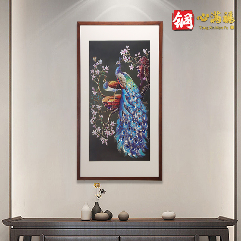 阿三铜艺 铜雕画《孔雀》背景画 挂画中式玄关书房过道卧室装饰画图片