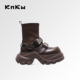 knkw流光机能棕色短靴新款 厚底马丁靴机能风弹力袜靴女 复古女鞋