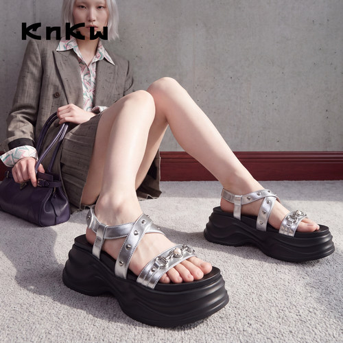 knkw银色厚底凉鞋夏季外穿女鞋