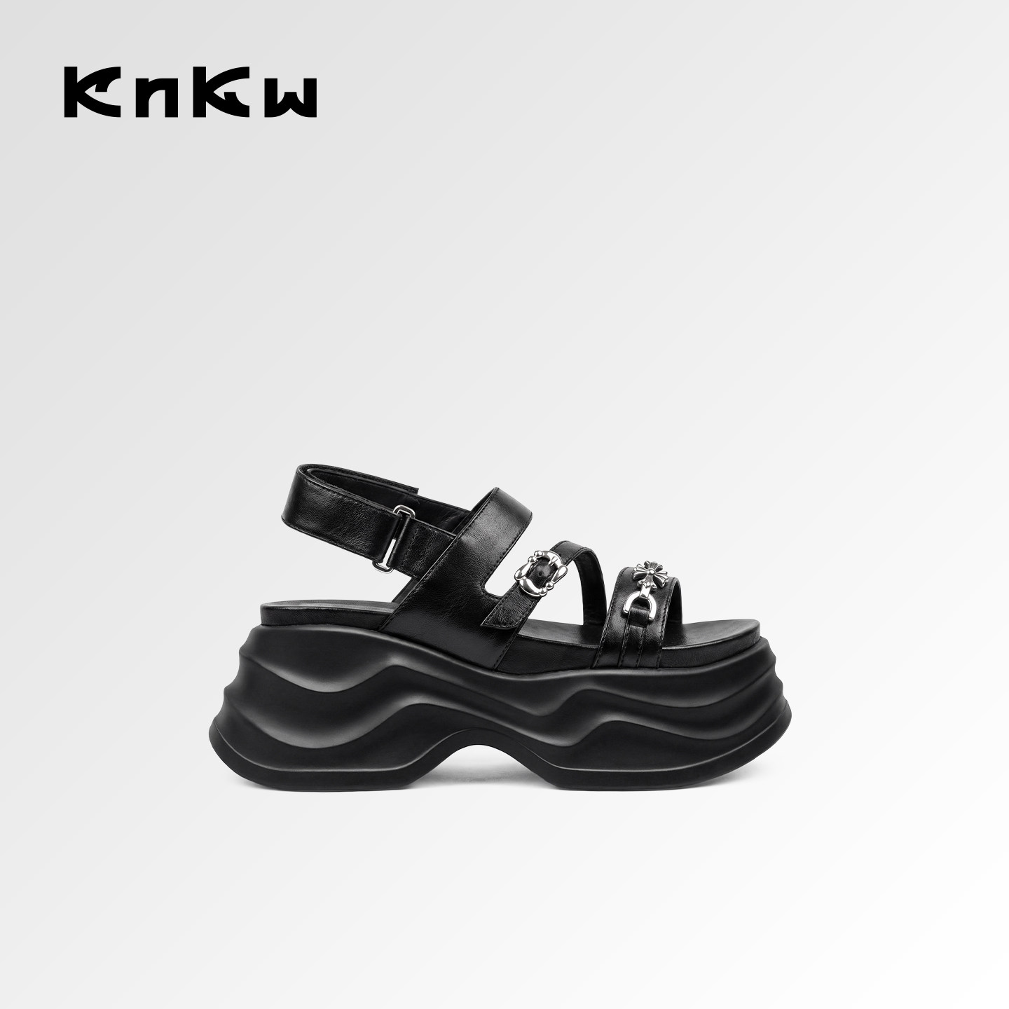 knkw夏季外穿黑色凉鞋女2026新款舒适百搭女鞋一脚蹬时尚厚底单鞋