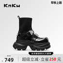 新款 張雨綺同款 knkw流光機能酷颯短靴秋季 靴 厚底黑色英倫時裝