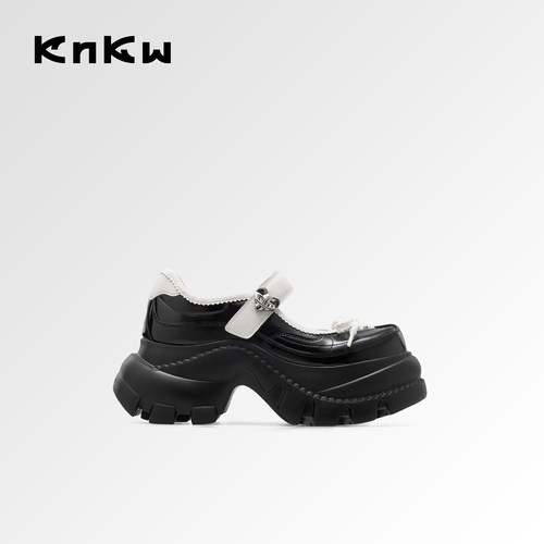 knkw黑白拼接厚底玛丽珍百搭女鞋