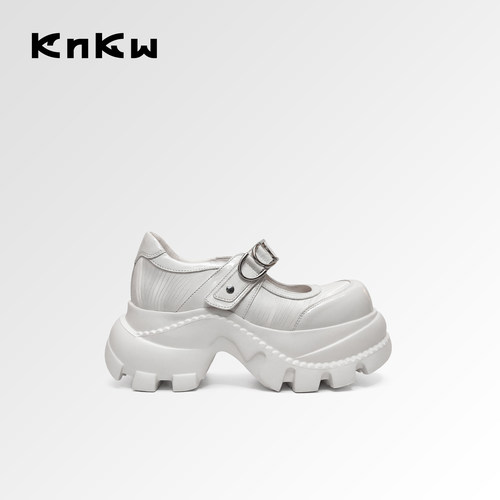 knkw白色玛丽珍鞋厚底浅口单鞋女