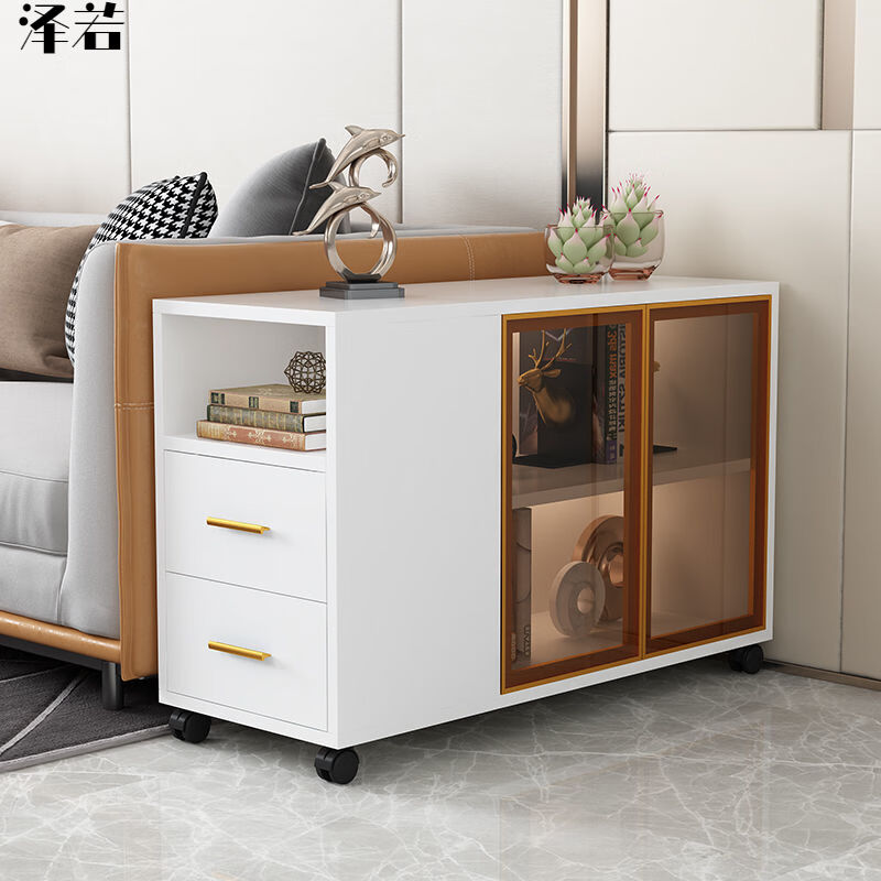 沙发边柜侧边柜玻璃茶几简约现代边几客厅移动茶台小户型角玻璃门