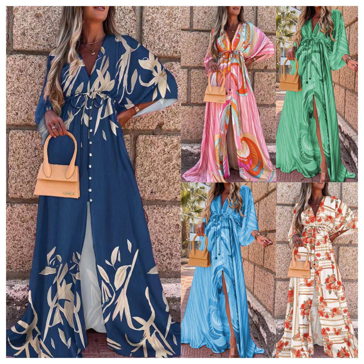 Sexy V-neck lace up single breasted beach dress for women