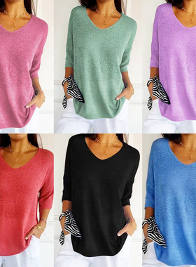 Women's casual V-neck knitted sweater base shirt女v领针织衫
