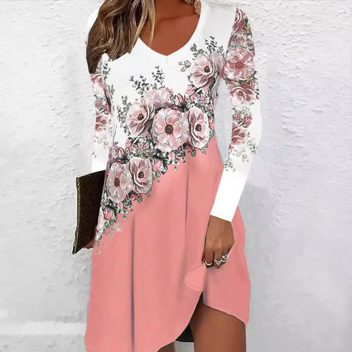 5XL plus size women floral long sleeved dress大码长袖连衣裙