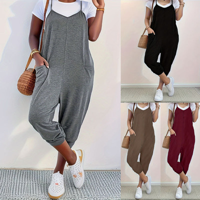 Women's pocket suspender pants jumpsuit suspender pants