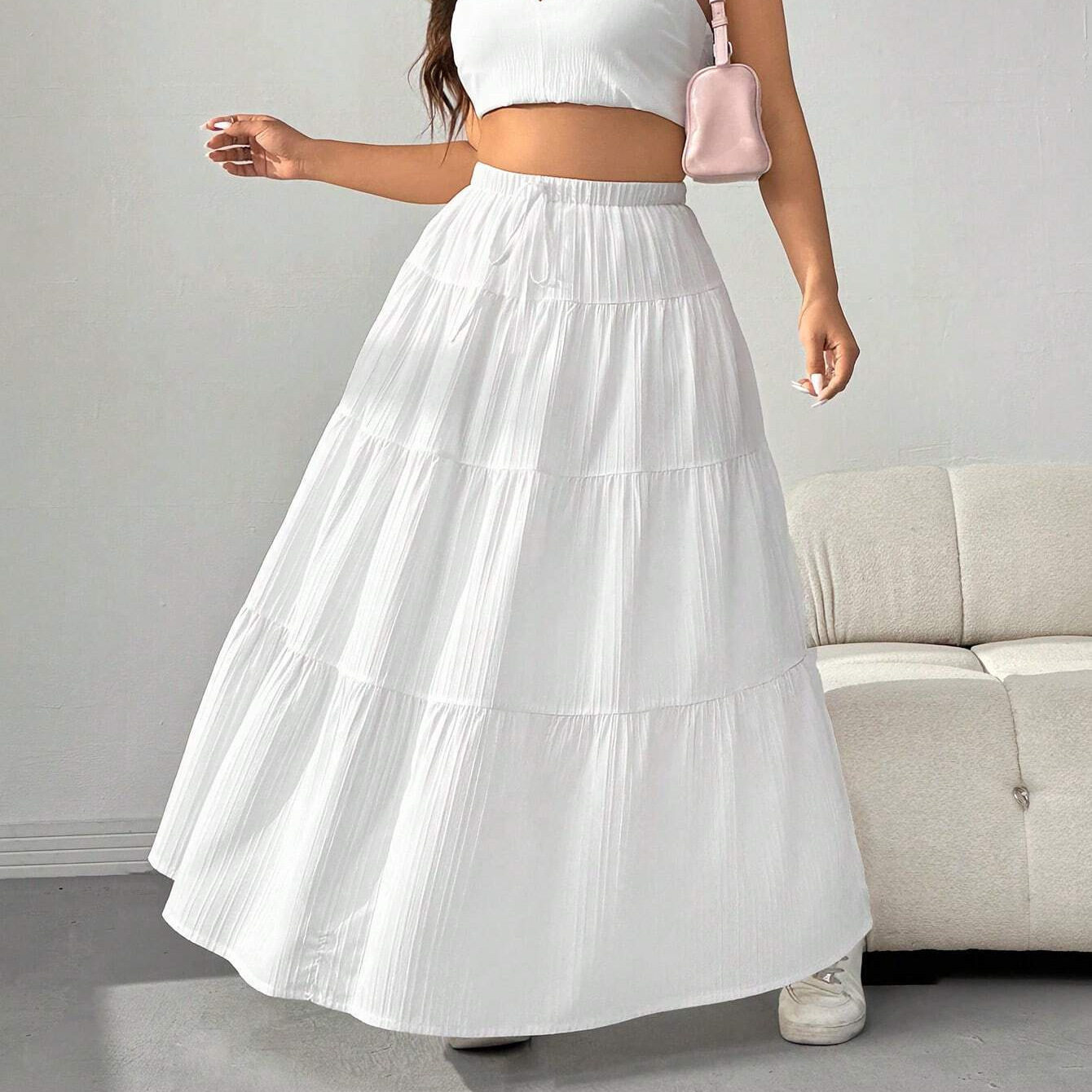 White midi skirt, women's long skirt, cake skirt白色半身裙女图片