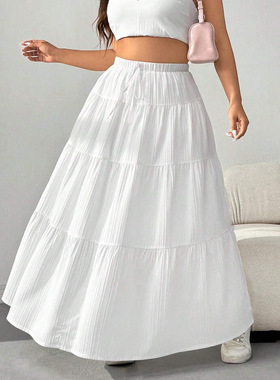 White midi skirt, women's long skirt, cake skirt白色半身裙女