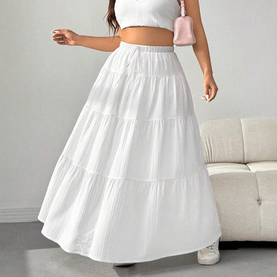 White midi skirt, women's long skirt, cake skirt白色半身裙女