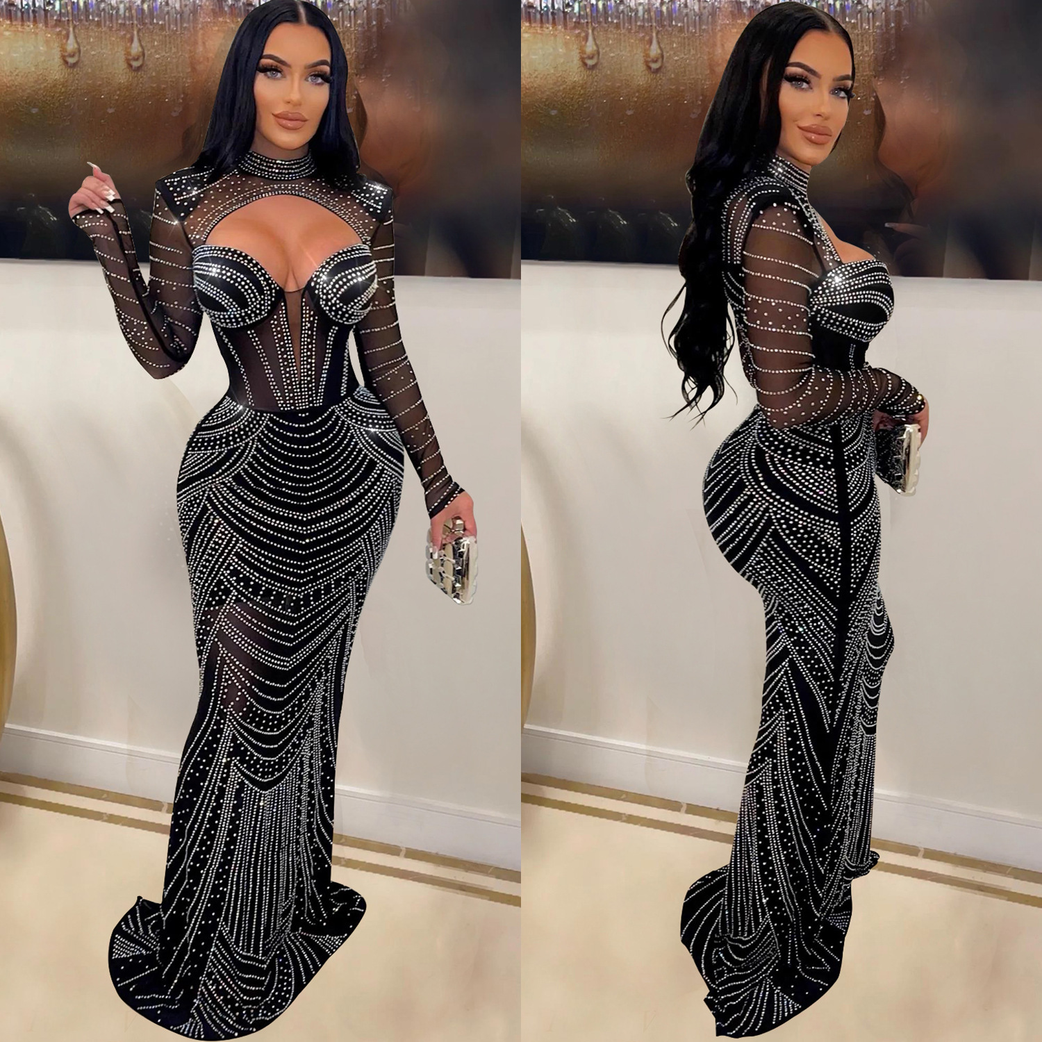 Mesh Sheer Maxi Dress Gown Women Spagetti Straps Party Dress