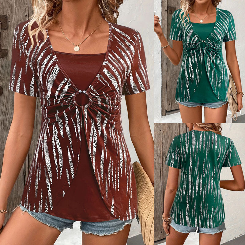 Women's fake two piece short sleeved shirt女装假两件短袖