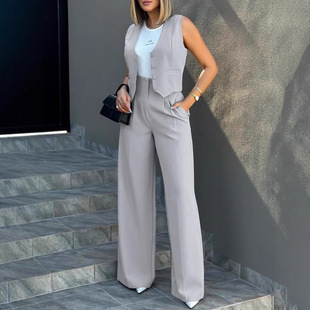 set女西装 vest 套装 阔腿裤 马甲 pants leg wide suit Women