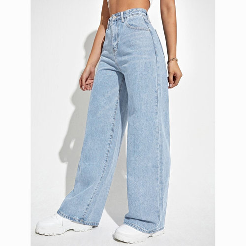 Women's high waisted slim straight leg jeans牛仔裤女高腰修身