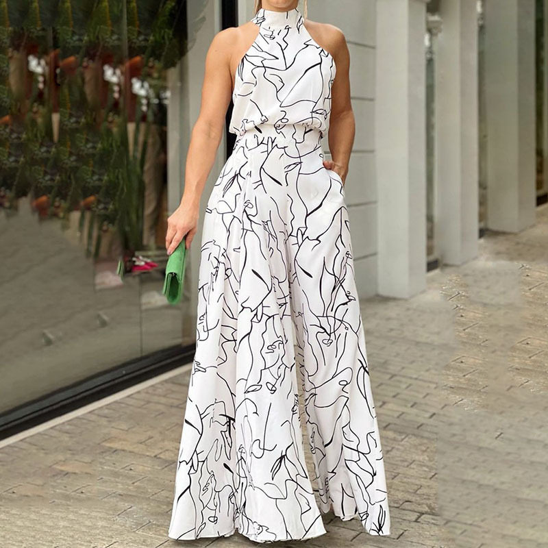 Women's sexy printed sleeveless jumpsuit女性感印花无袖连体裤