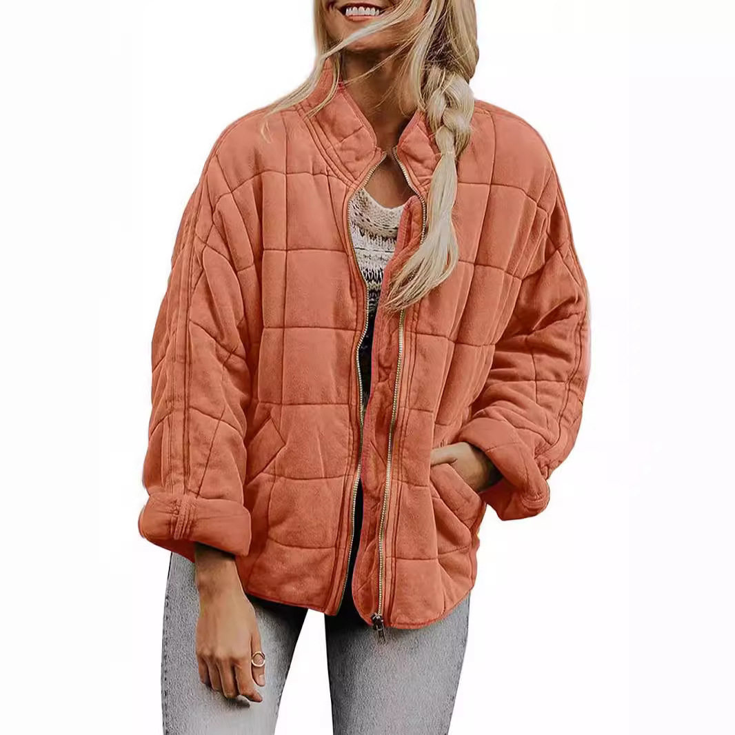 Women loose long sleeved stand up collar cotton jacket女棉衣