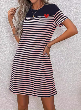 5XL plus size women striped short sleeved t-shirt dresst恤裙