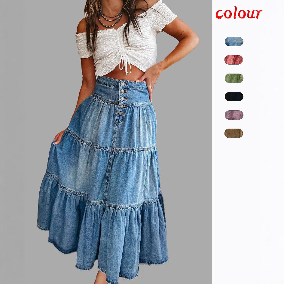 Women's layered cake denim skirt分层蛋糕牛仔半身裙女