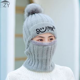 2020网红冬天毛线帽 新款 帽子围脖一体女成人骑车可爱女士冬季 时尚