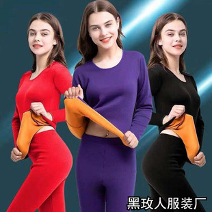 Velvet Women Warm Underwear 5XL Set女加绒保暖内衣套装 Large