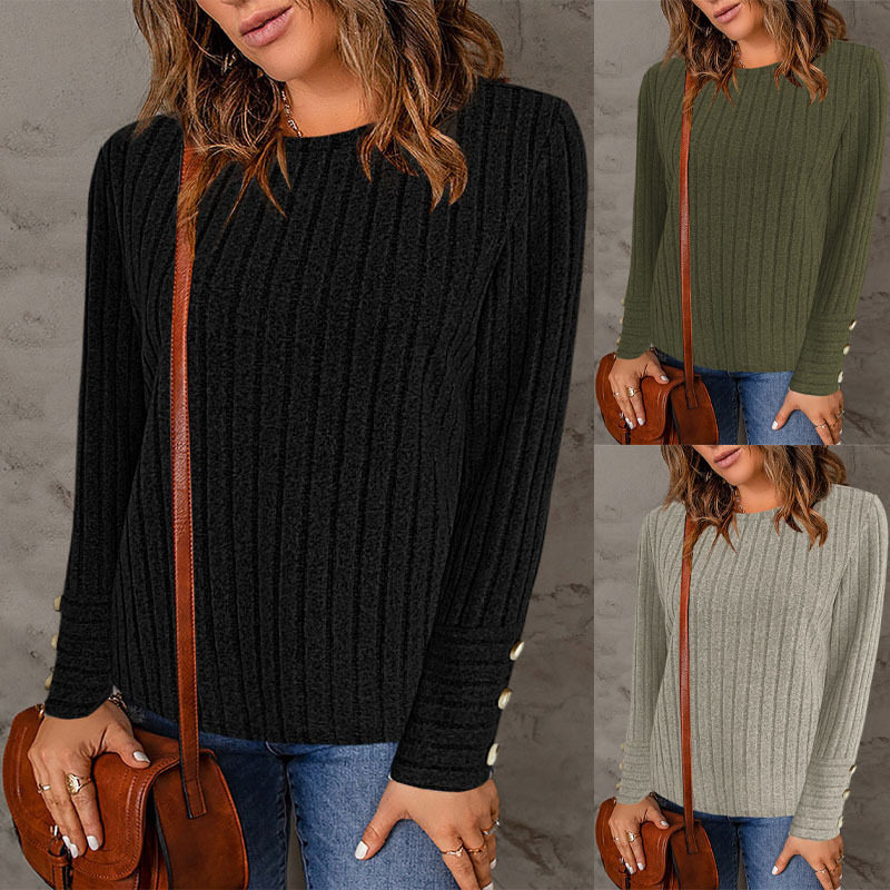 Women's pullover knitted long sleeved T-shirt女套头针织上衣