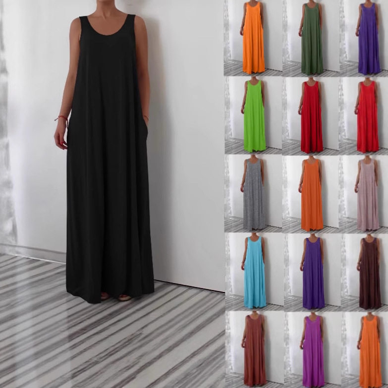 5XL Large Women's Sleeveless Dress大码女侧边口袋无袖连衣裙