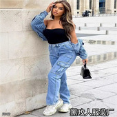 leg pocket Multi with wide jeans 女牛仔裤 women workwear工装