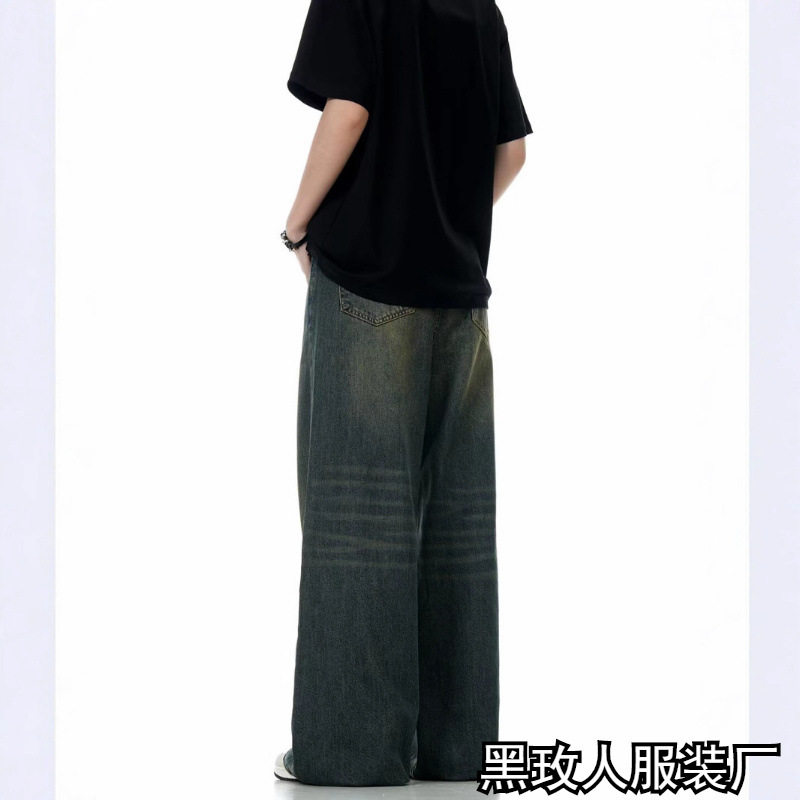 Retro washed straight leg jeans for men with wide legs牛仔裤图片