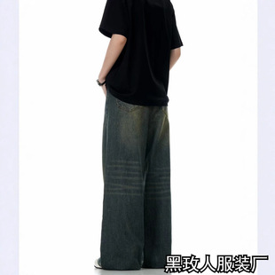 men straight legs牛仔裤 wide with for jeans leg washed Retro
