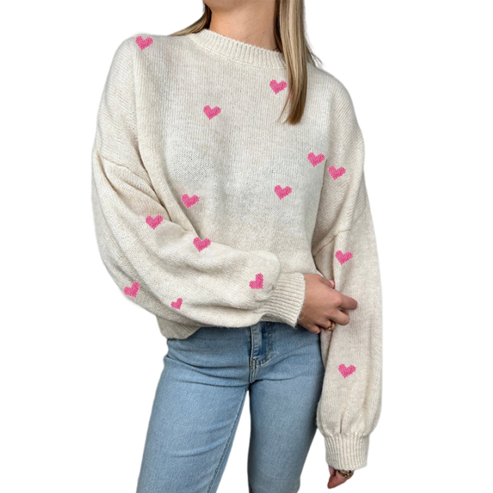 Women's winter love pullover sweater女毛衣针织爱心上衣