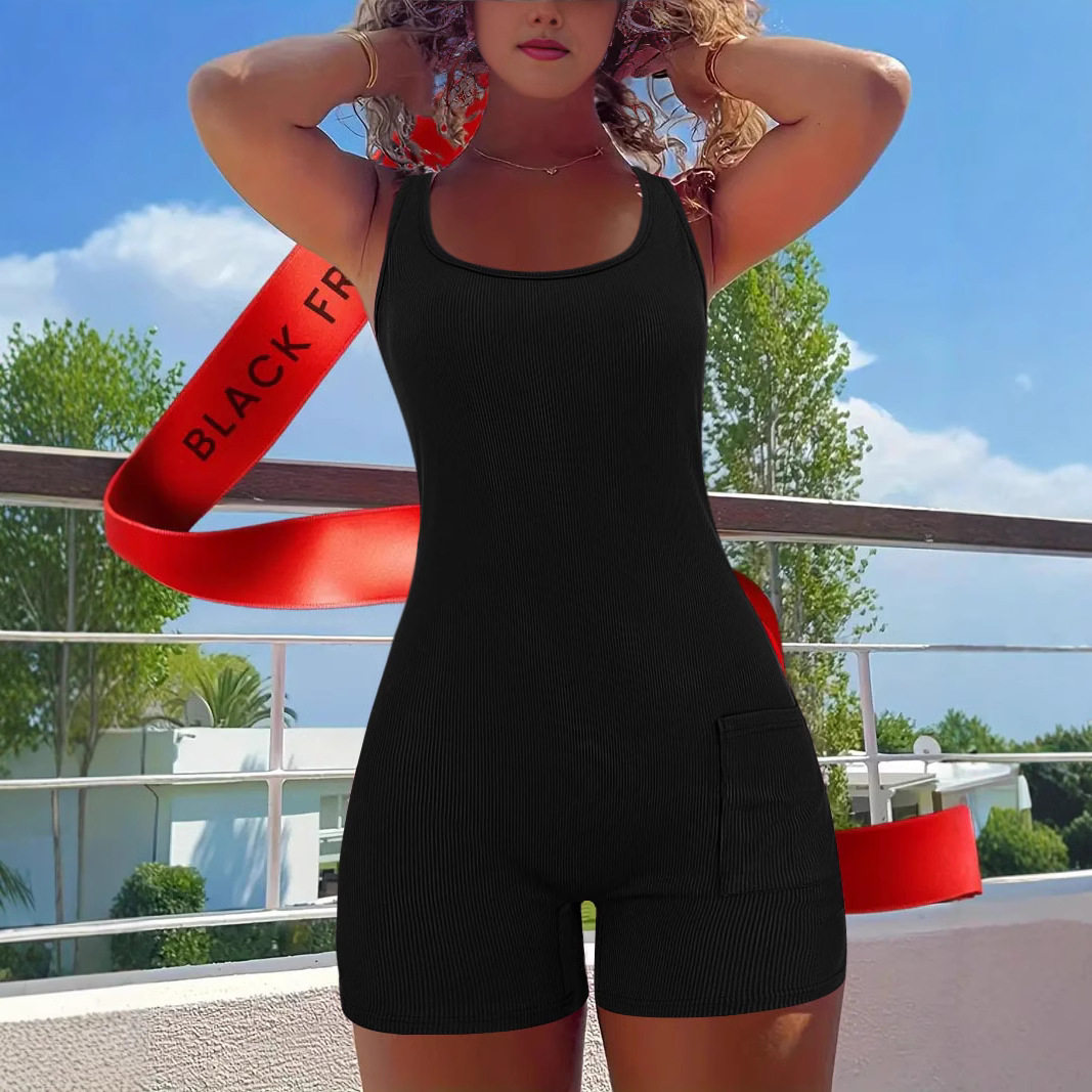 Women sexy tight shoulder shorts jumpsuit女紧身背带短连体裤