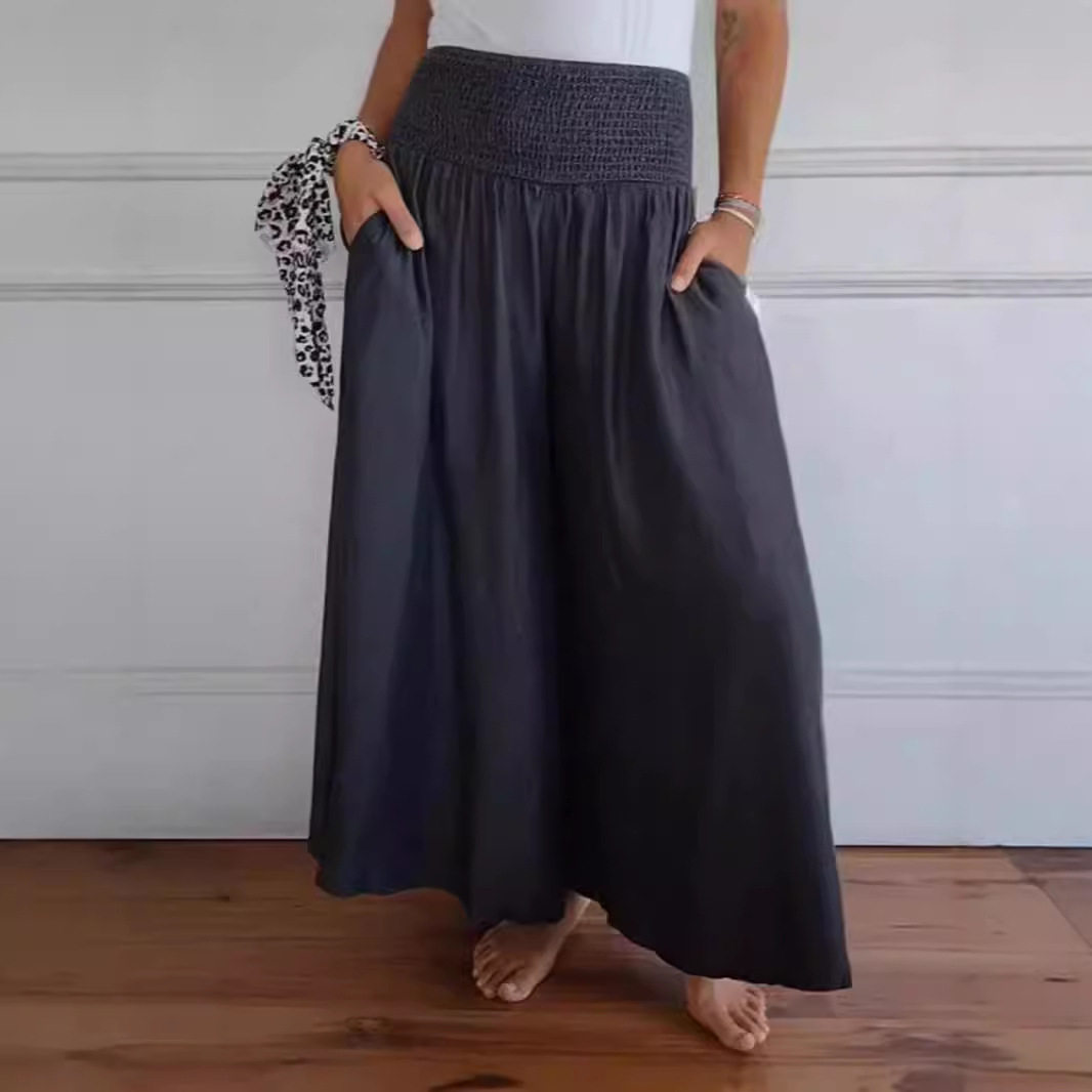 Women casual wide leg elastic waistband wide pants女腰带宽裤