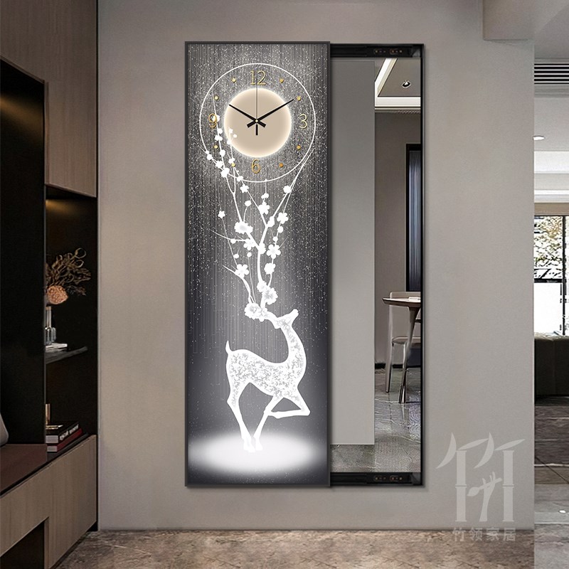 轻奢麋鹿隐藏式全身镜高级感玄关镜子装饰画可推拉穿衣试衣镜挂画