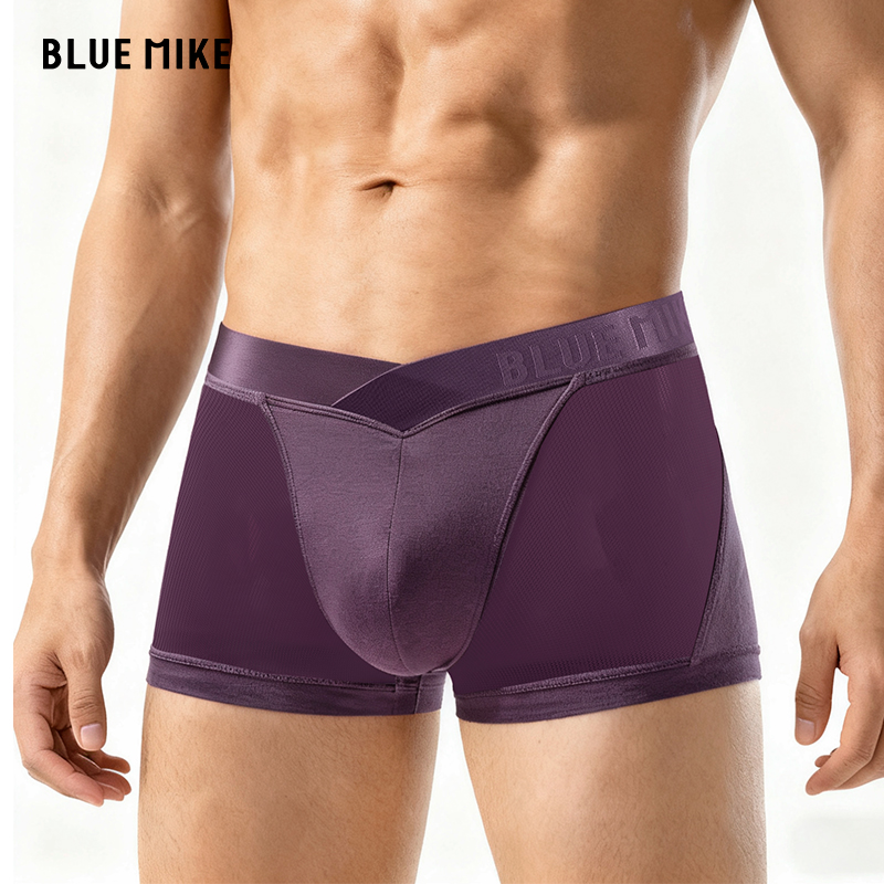 蓝内男士内裤精英网纱分割设计