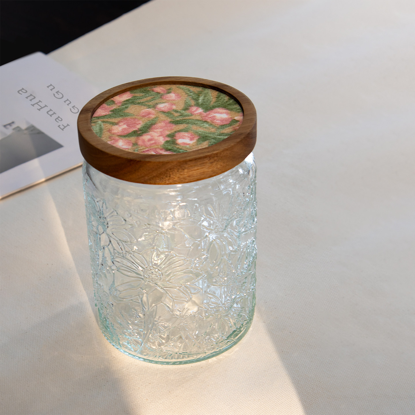 莫奈花园布头盖储物罐茶叶罐子食品级密封罐 | 复古浮雕玻璃罐7号