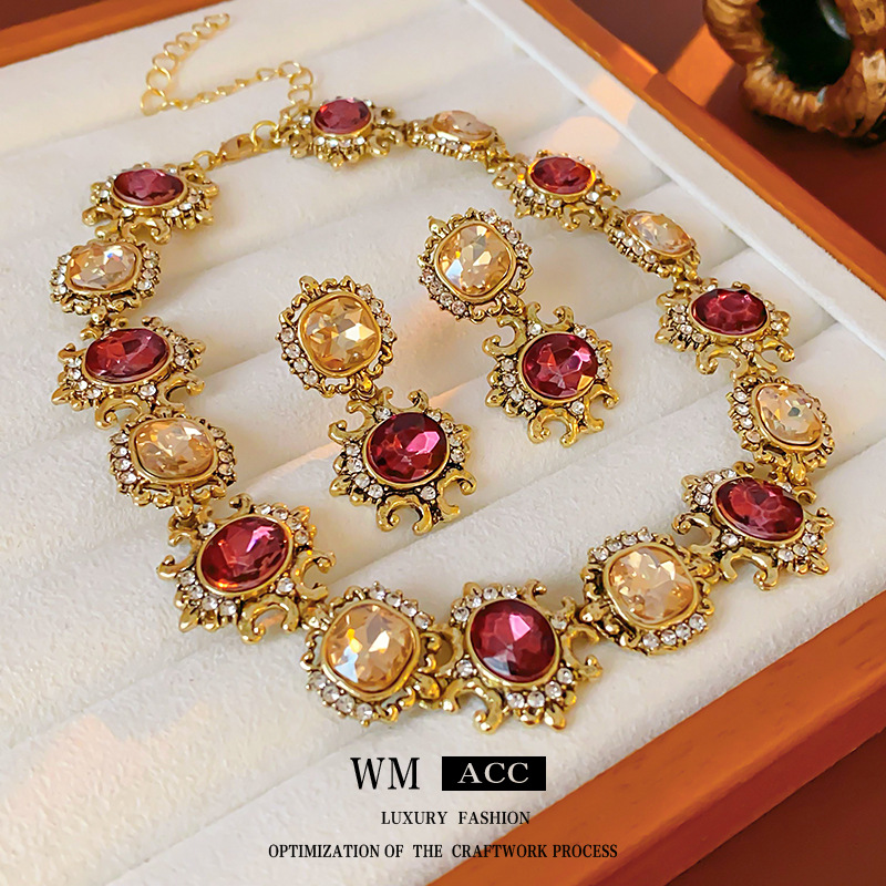 中古vintage镶钻圆形项链时尚