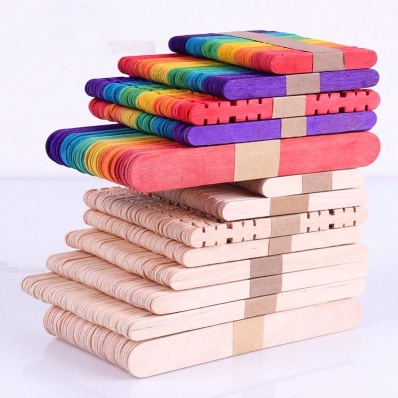 50Pcs DIY Wooden Stick Popsicle Ice Cream Sticks Colorful Ha