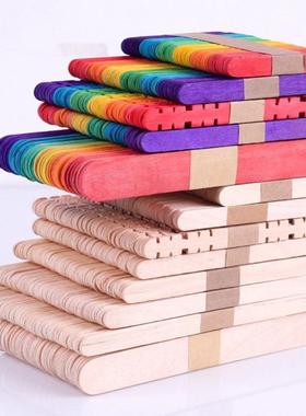 50Pcs DIY Wooden Stick Popsicle Ice Cream Sticks Colorful Ha