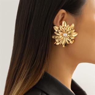 Vintage Metal Gold Color Flower Big Earrings for Women Punk