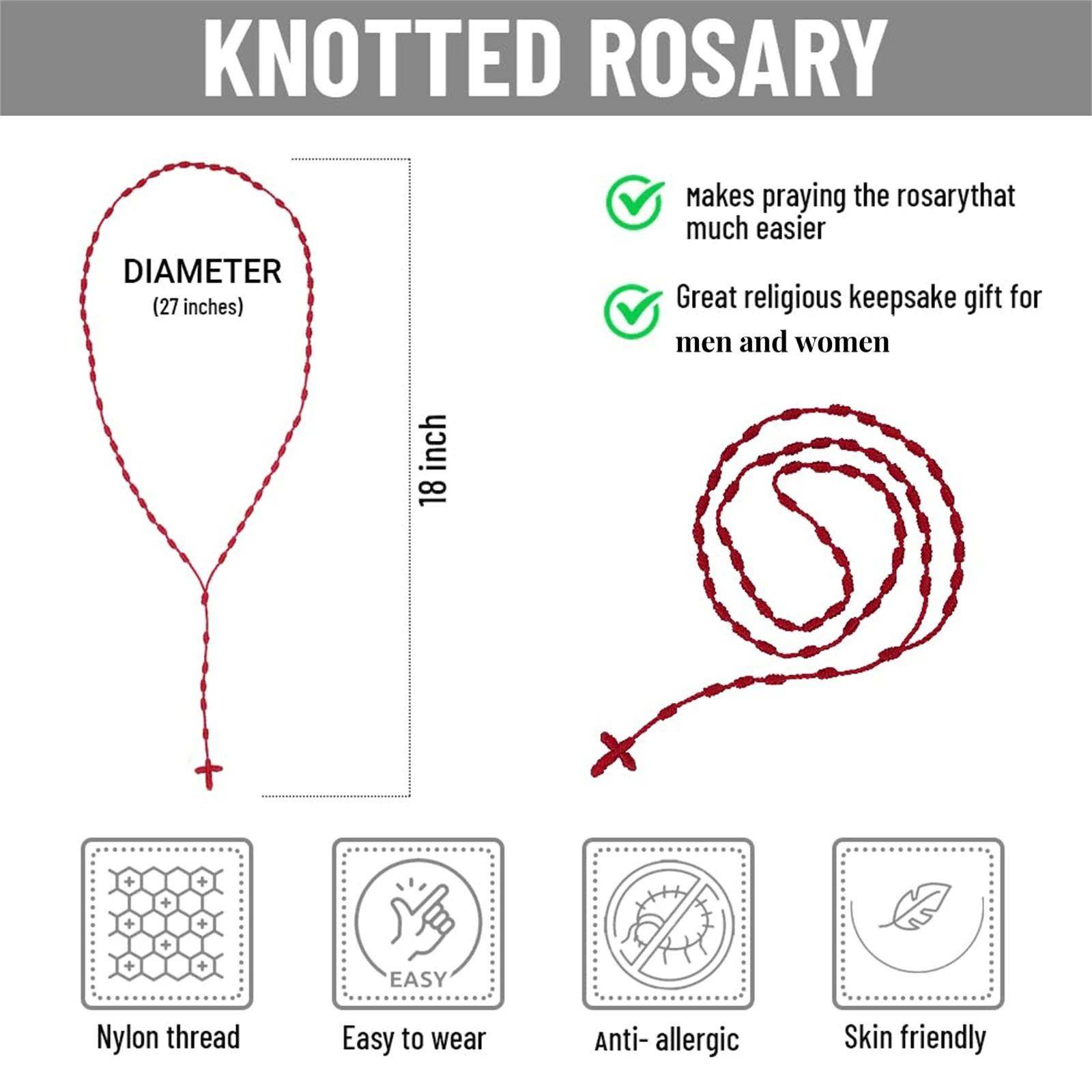 Handmade Knotted rosary with Cross Charm - Red rope rosary n