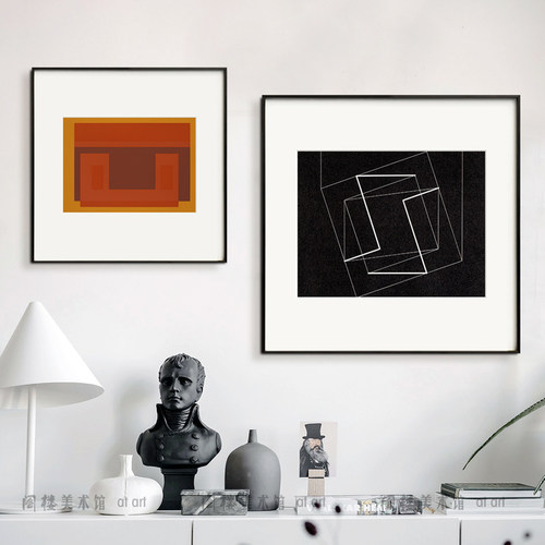 形变极简主义大师 Josefs Albers 现代抽象小众装饰画书房沙发挂