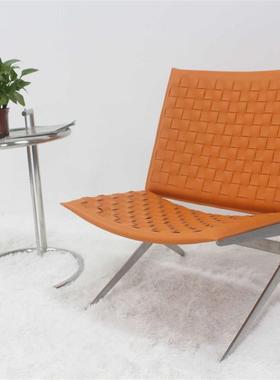 马鞍椅北欧不锈钢复古阳台单人椅民宿酒店中古绳编躺椅靠背藤椅子