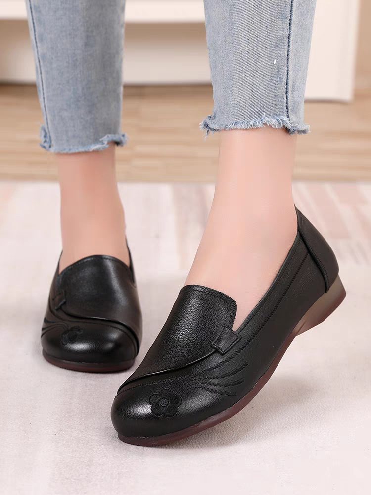 卡莉丹女鞋2025真皮单鞋防滑平底舒适中老年软底皮鞋民族风妈妈鞋,女鞋,浅口单鞋,淘宝优惠券,粉丝福利购,淘宝优惠卷