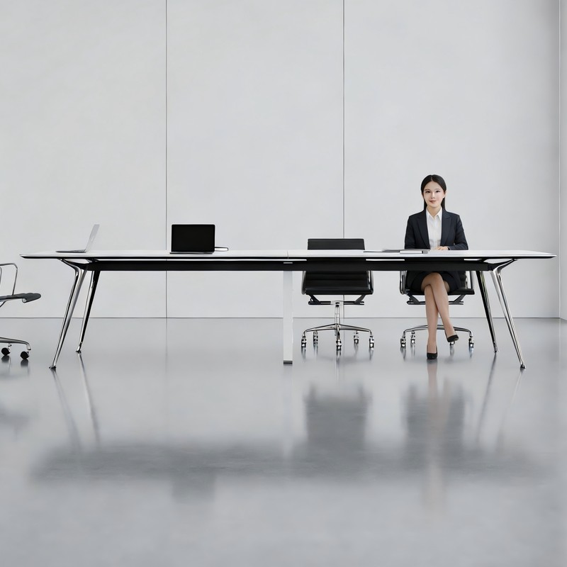 白色小型会议桌简约现代轻奢高级感钢架长桌子公司会议室桌椅组合