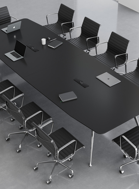 现代简约会议桌长桌简易办公室轻奢椭圆形黑色高级感接待洽谈桌椅