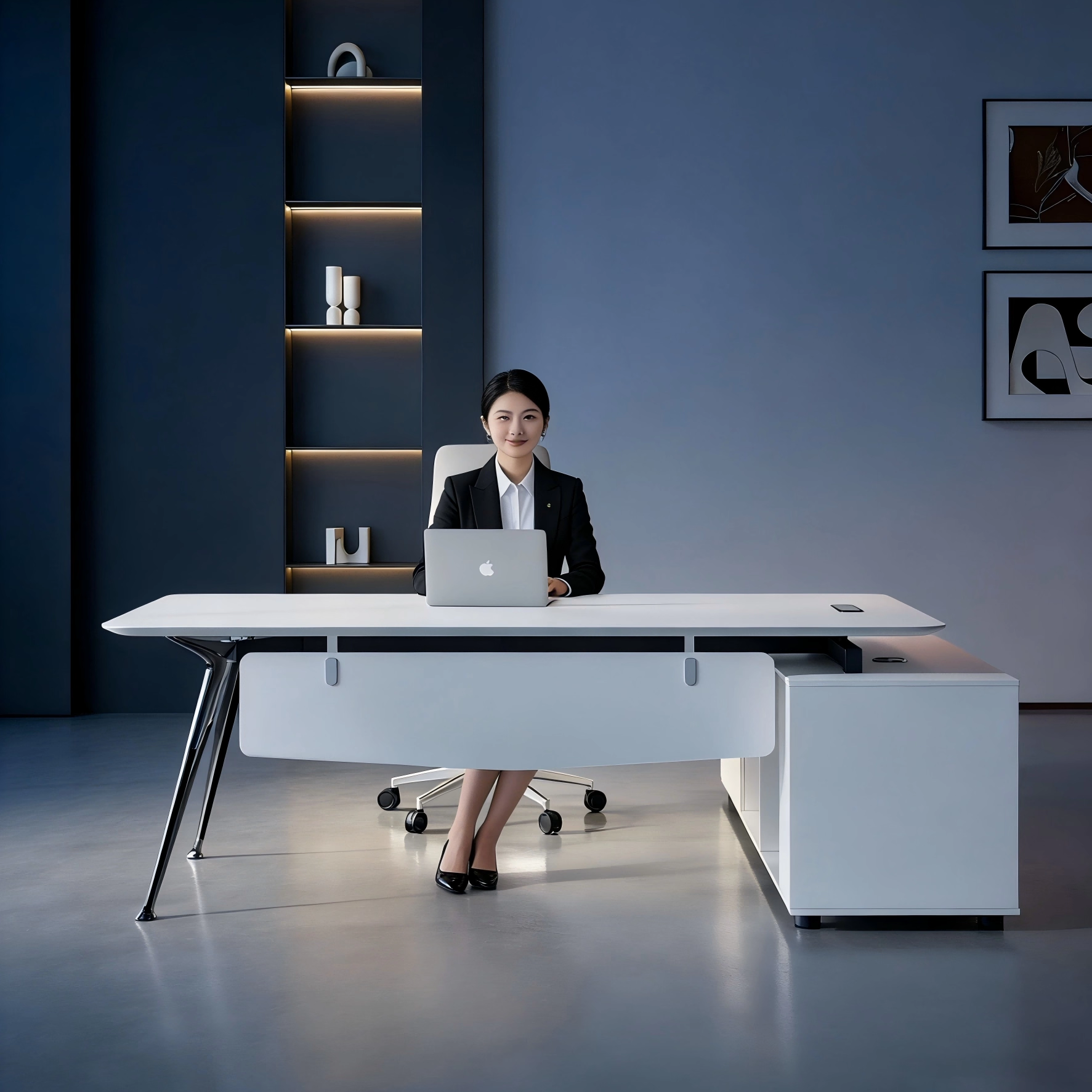 老板办公桌简约现代设计师小型办公室家具全套领导弧形女士经理桌