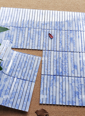 蓝色筷子长条拼花玻璃马赛克餐厅吧台包柱子卫生间厨房背景墙瓷砖