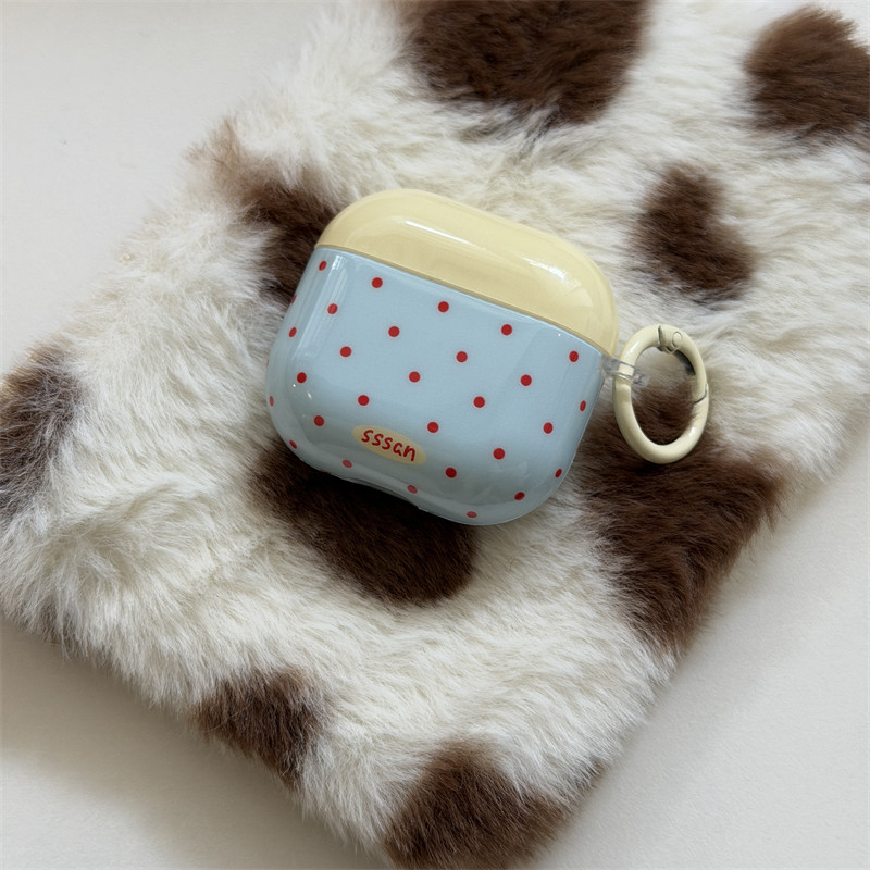 韩系ins简约撞色波点适用airpods4苹果耳机保护壳airpodspro1/2代无线蓝牙耳机套全包pro3代软壳新款带挂环潮