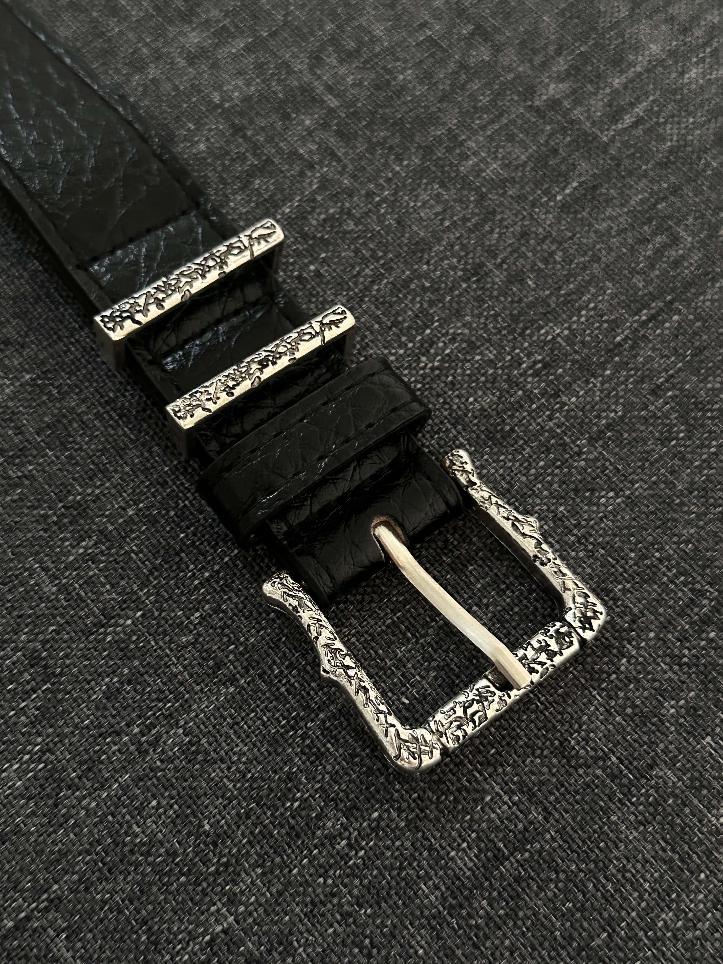 Ironworks Italian Pleated Crocodile Pattern Belt with Distressed Metal Buckle Vintage Men's and Women's Belt